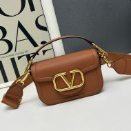 Valentino Alltime Shoulder Bag In Grainy Calfskin Brown
