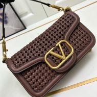 Valentino Large Loco Shoulder Bag In Interwoven Calfskin Coffee