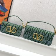 Valentino Loco Shoulder Bag In Beads Iconographe Fabric Green