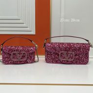 Valentino Loco Shoulder Bag with Gradient Rhinestones In Suede Pink/Burgundy