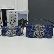 Valentino Loco Shoulder Bag with Gradient Rhinestones In Denim Blue/Silver