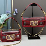 Valentino Loco Shoulder Bag In Transparent Polymeric Red