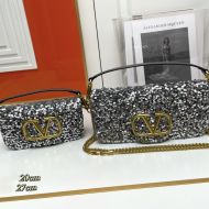 Valentino Loco Shoulder Bag with 3D Embroidery In Calfskin Grey