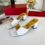 Valentino One Stud Thick-Heeled Slides Women Calfskin White