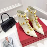 Valentino Rockstud Ankle Booties 70MM Women Calfskin Beige