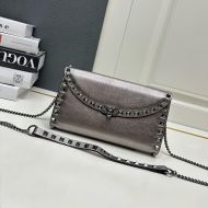 Valentino Rockstud Foldover Crossbody In Grainy Calfskin Silver Grey