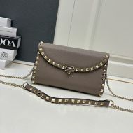 Valentino Rockstud Foldover Crossbody In Grainy Calfskin Taupe