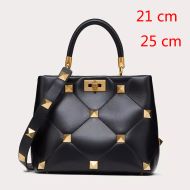 Valentino Roman Stud Handbag In Nappa Leather Black