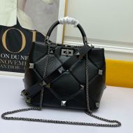 Valentino Roman Stud Handbag In Nappa Leather Black/Silver