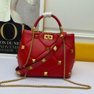 Valentino Roman Stud Handbag In Nappa Leather Red