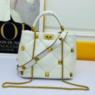 Valentino Roman Stud Handbag In Nappa Leather White