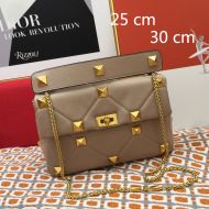 Valentino Roman Stud Shoulder Bag In Nappa Leather Khaki