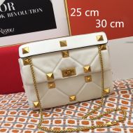 Valentino Roman Stud Shoulder Bag In Nappa Leather White