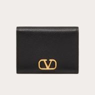 Valentino Small Compact VLogo Signature Wallet In Grainy Calfskin Black