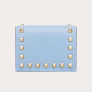 Valentino Small Rockstud Flap Wallet In Calfskin Sky Blue