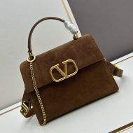 Valentino Small Vsling Handbag In Suede Brown