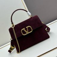 Valentino Small Vsling Handbag In Suede Burgundy