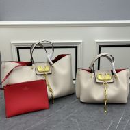 Valentino VLogo Escape Tote In Grainy Calfskin Beige
