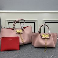 Valentino VLogo Escape Tote In Grainy Calfskin Pink