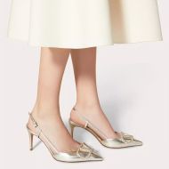 Valentino VLogo Signature Slingback Pumps with Swarovski Crystals Women Calfskin Gold