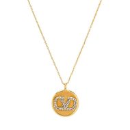 Valentino VLogo Signature Pendant Necklace In Metal with Crystals Gold