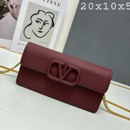Valentino Vlogo Signature Wallet On Chain In Grainy Calfskin Burgundy