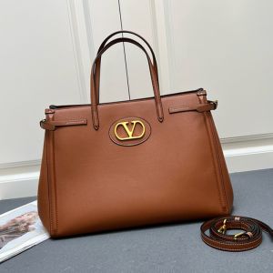 Valentino Antibes Shopping Bag In Calfskin Brown