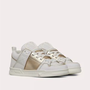 Valentino Open Skate Sneakers with VLogo Unisex Calfskin and Fabric White/Gold