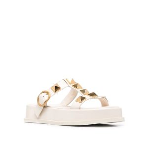 Valentino Roman Stud Platform Slides with T-Strap Women Calfskin White