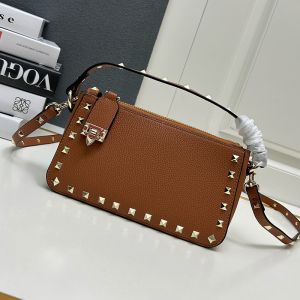 Valentino Small Rockstud Crossbody In Grainy Calfskin Brown