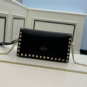 Valentino Small Rockstud Wristlet Clutch with Chain In Calfskin Black