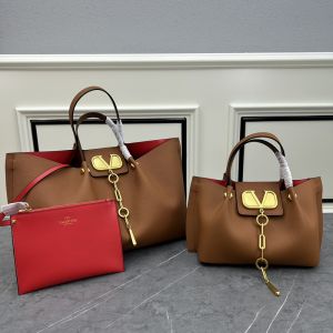 Valentino VLogo Escape Tote In Grainy Calfskin Brown