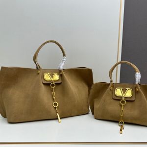 Valentino VLogo Escape Tote In Suede Camel
