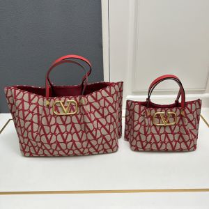 Valentino VLogo Signature Shopping Bag with Studs In Toile Iconographe Fabric Red